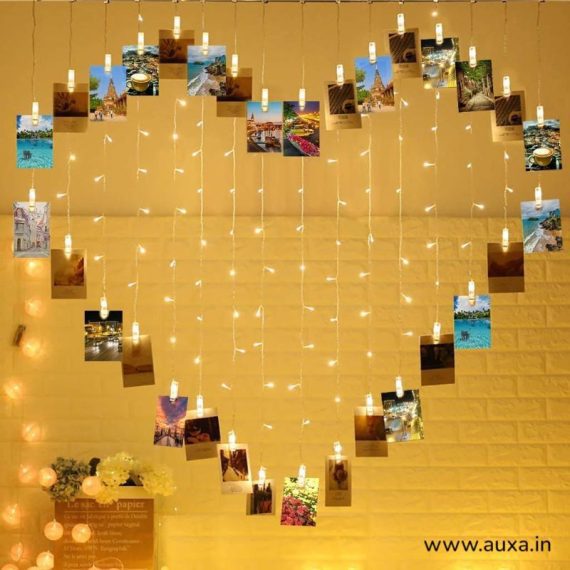 Golden Led Heart Shape Photo Clip Lights