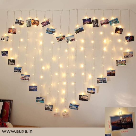 Golden Led Heart Shape Photo Clip Lights