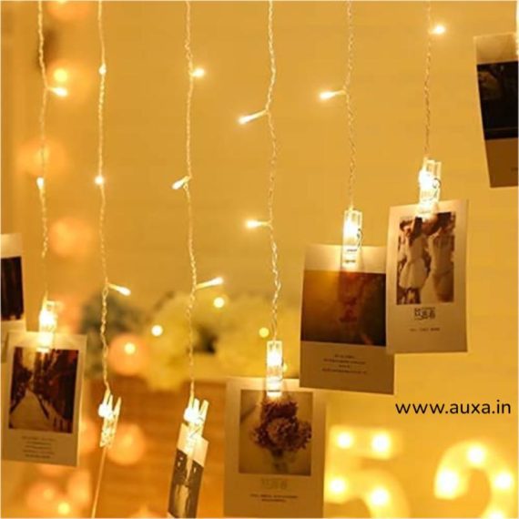 Golden Led Heart Shape Photo Clip Lights