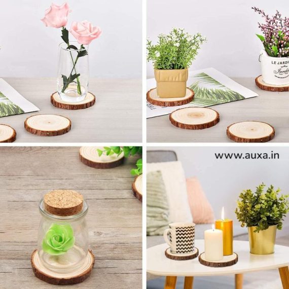 Wooden Natural Log Bark Coaster Set