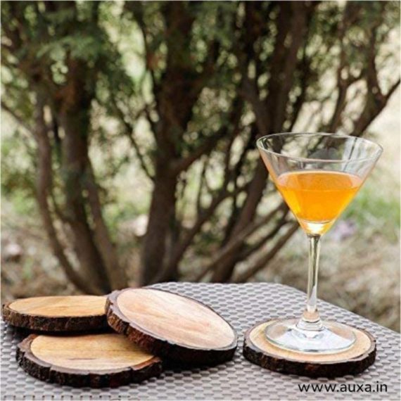 Wooden Natural Log Bark Coaster Set