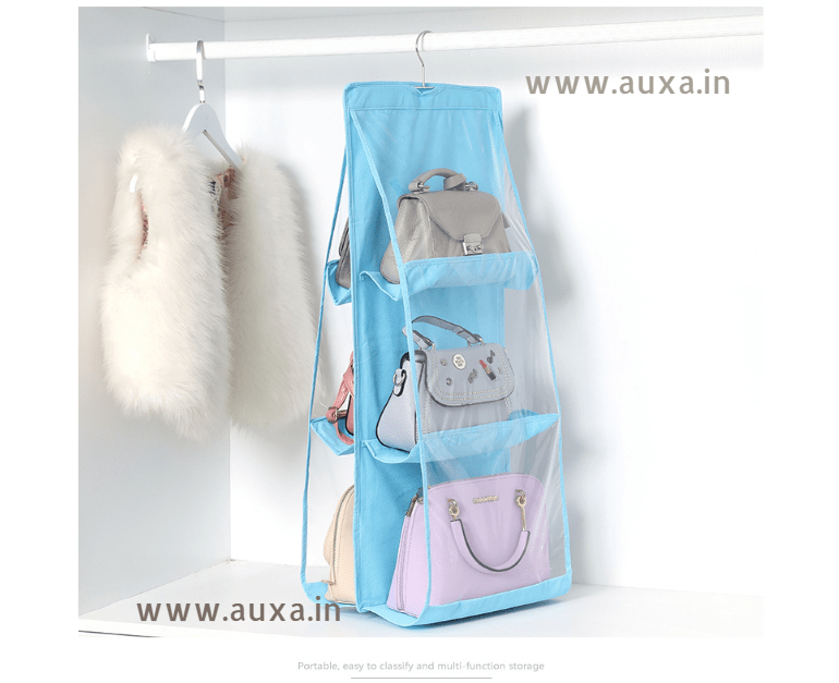 Om Anvay Hanging Handbag Organizer Dust-Proof Storage Holder Bag for Purse  Clutch with 6 Pockets at Rs 100/piece | Makeup Bag in Surat | ID:  23119769373