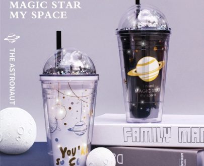 Space Printed Straw Glass Cup 480ml