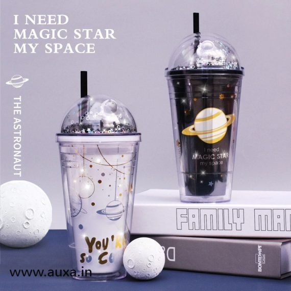 Space Printed Straw Glass Cup 480ml