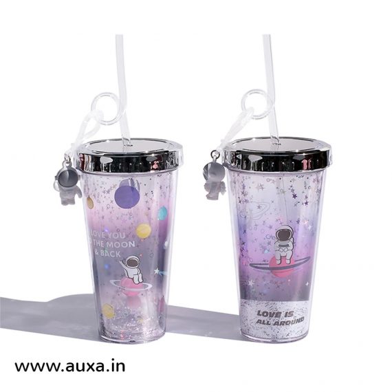 Space Printed Straw Glass Cup 500ml
