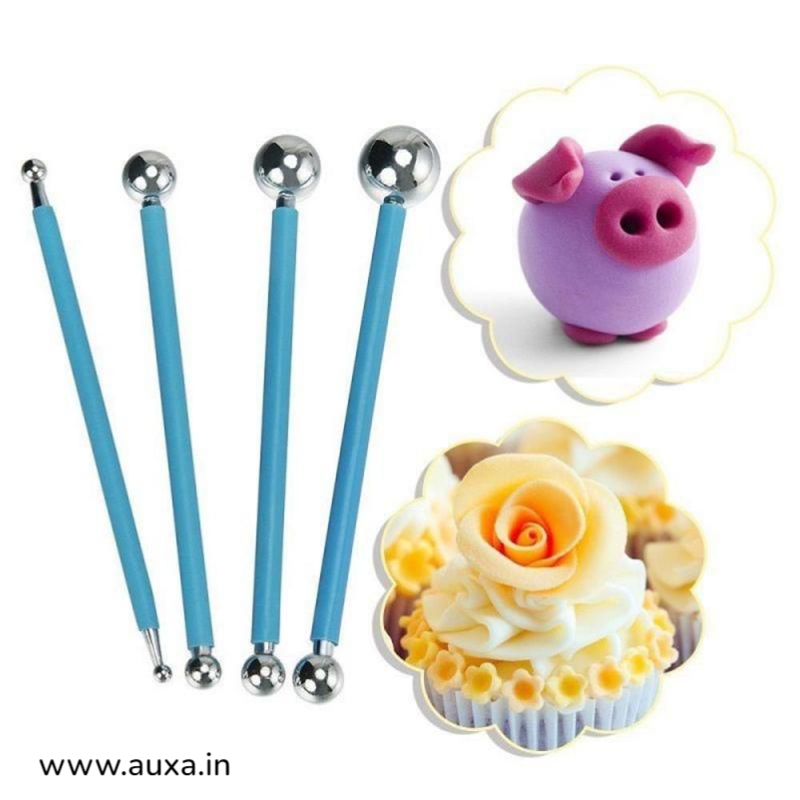 Greatangle 4PCS Stainless Steel Double-ended Sculpture Group Ball Pen Carved Super Light Clay Clay Sugar Flower Modeling Tool Blue 